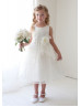 A-line Boat Neck Organza Knee Length Tiered Flower Girl Dress With Decorated Flower Sash